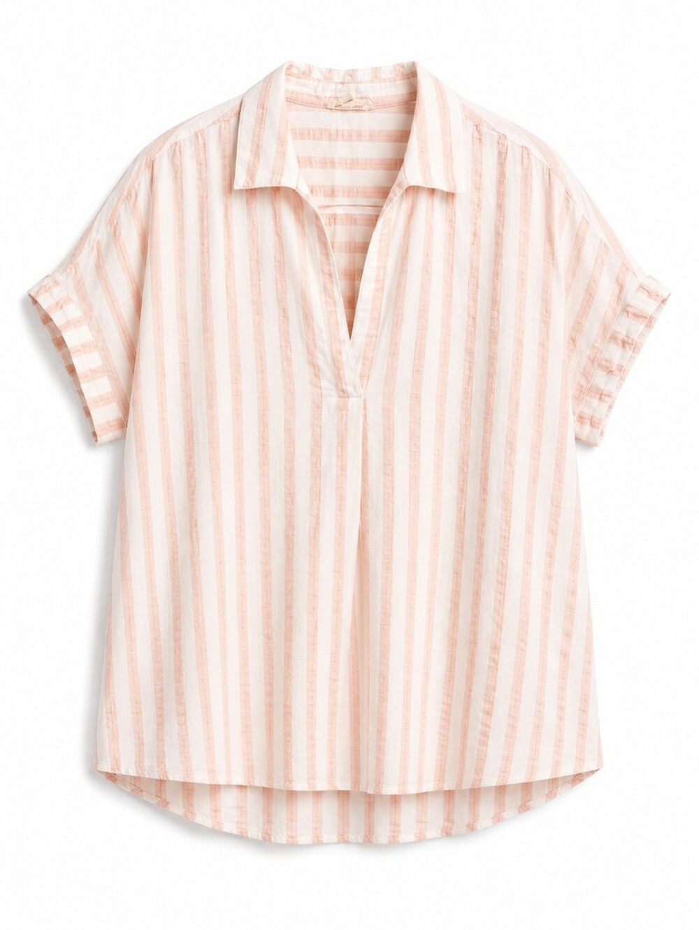 Jane & Delancey Pink White Stripe Cotton Popover Collared Top XL, Coastal, Prep
